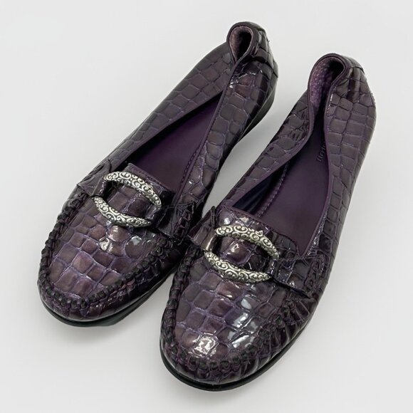 Brighton Women’s Size 8.5 M Medley Horsebit Loafers Purple Croc Leather Shoes - Picture 2 of 11